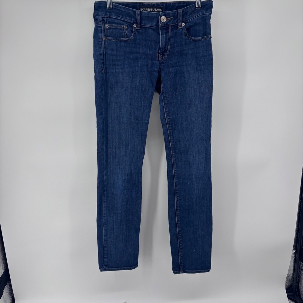 Express Jeans Womens Size Dark Wash Denim Mid Rise Ankle Skinny 4, 30 inseam